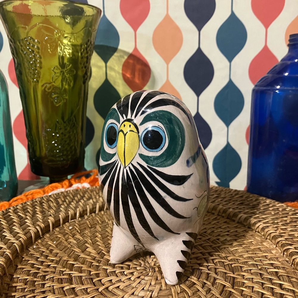 Mexican Tonala Pottery Ceramic Owl Figurine Hand-Painted Signed Cat 324 - Picture 7 of 12